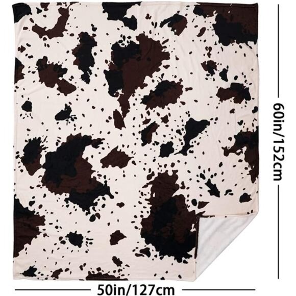 Cow Print Blanket Animal Brown Black Milky White Faux Fur Throw Blankets Western - Picture 2 of 7